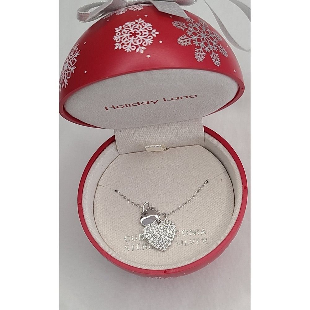 Holiday‎ Lane Women's Sterling Silver Double Heart Cubic Zirconia Necklace